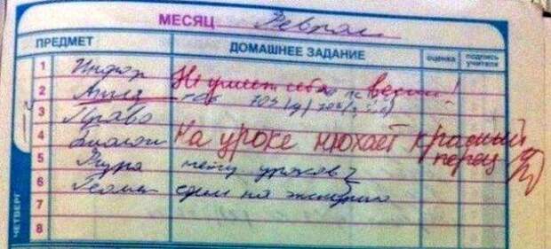 Уморительные замечания в школьных дневниках дневник, школа, замечания