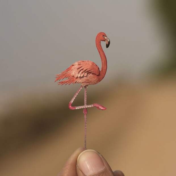 Фламинго бумажные фигурки, искусство, красиво, миниатюра, птицы, резьба, творчество, фото