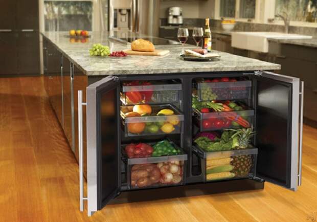 Встроенный шкаф для овощей, который поможет рационально использовать кухонное пространство.