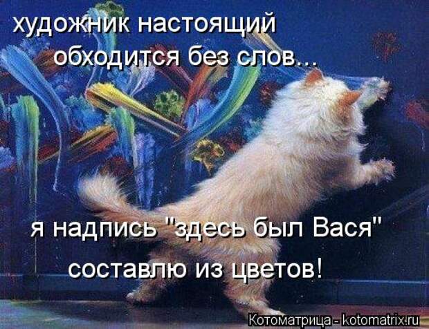 Котоматрица: художник настоящий  обходится без слов... я надпись "здесь был Вася" составлю из цветов!