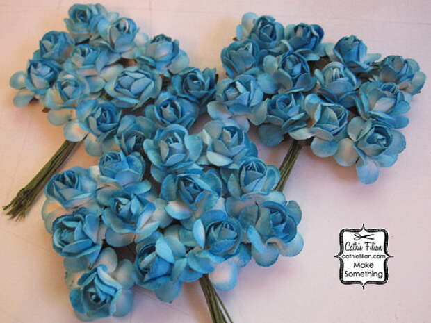 36 малых - Turquoise Голубые цветы бумаги - мини-букет - нежности