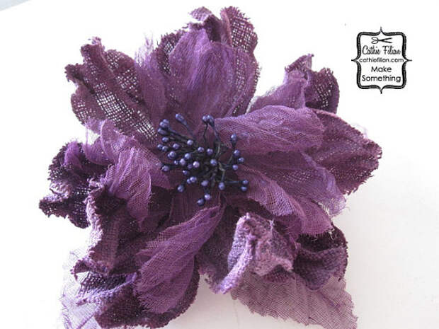 1 Большой - Постельное белье и марлевые Цветок - фиолетовый - шелк, Дамских, Измененные Couture, волос Цветы, Pin