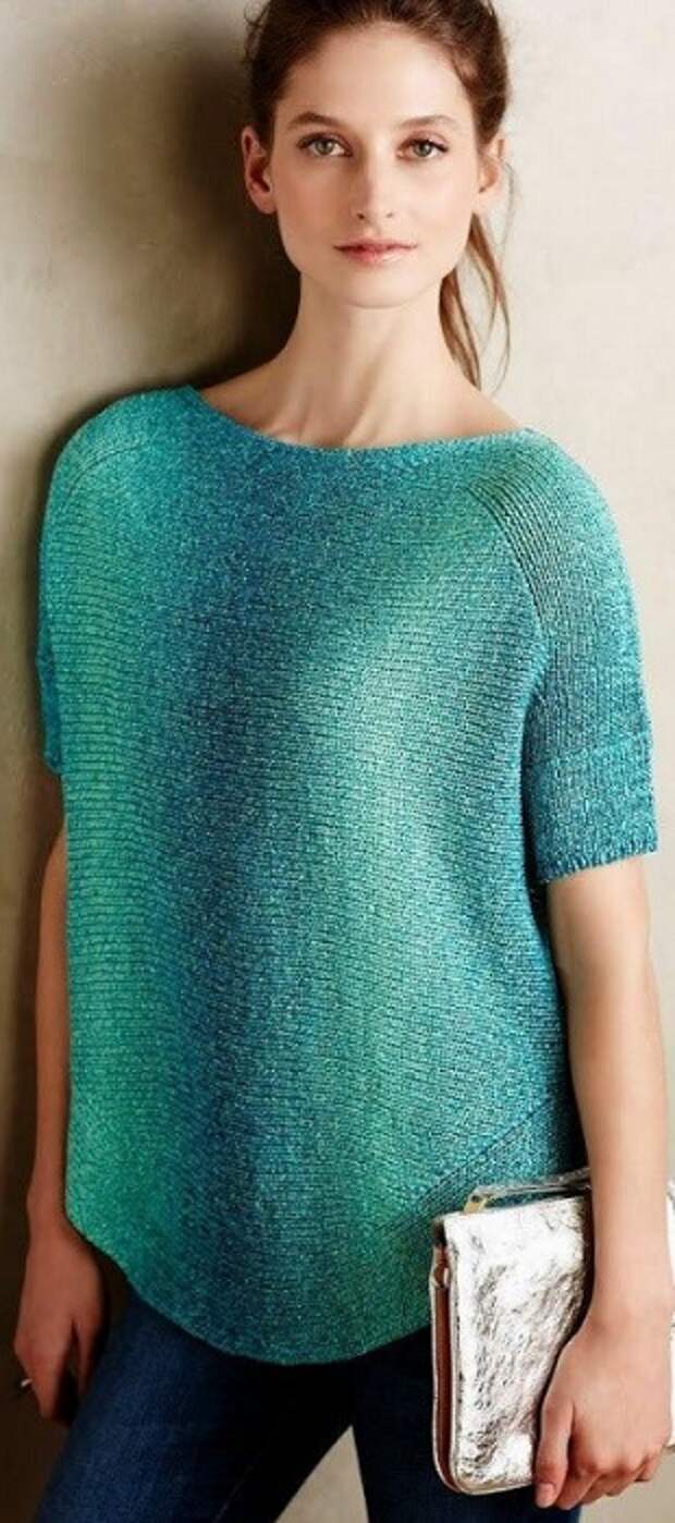 Пуловер связанный поперек спицами