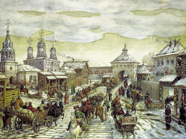 Москва в районе Мясницких ворот в 17 веке. Картина А. Васнецова.