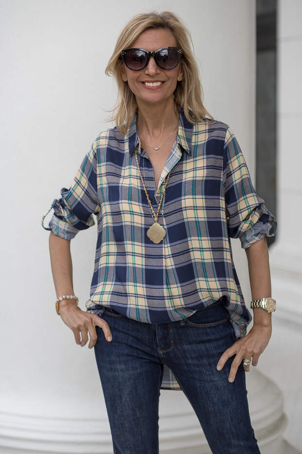 Blue and Tan Plaid Shirt For Women 