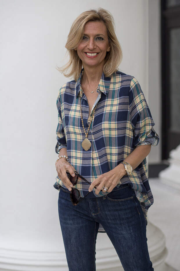 Blue and Tan Plaid Shirt For Women 