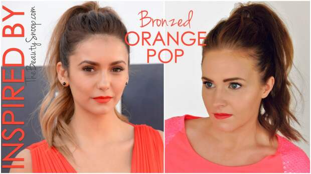 Nina Dobrev at 2014 VMAs, high pony and orange lip tutorial Nina Dobrev, Tutorial, How to add clip in extensions into a pony tail