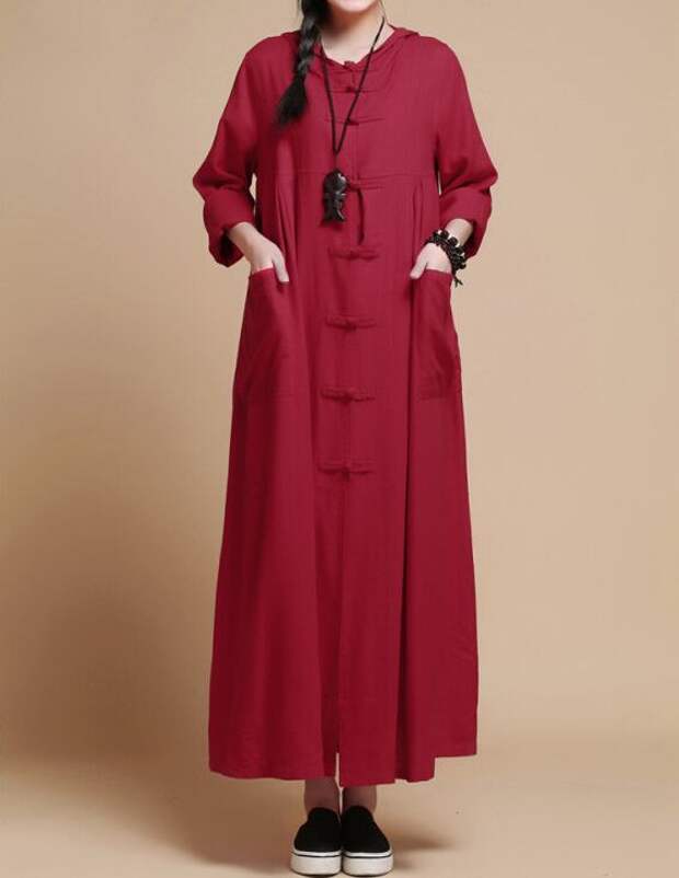 autumn Loose fitting Long Maxi dress linen Hooded long by MaLieb: 