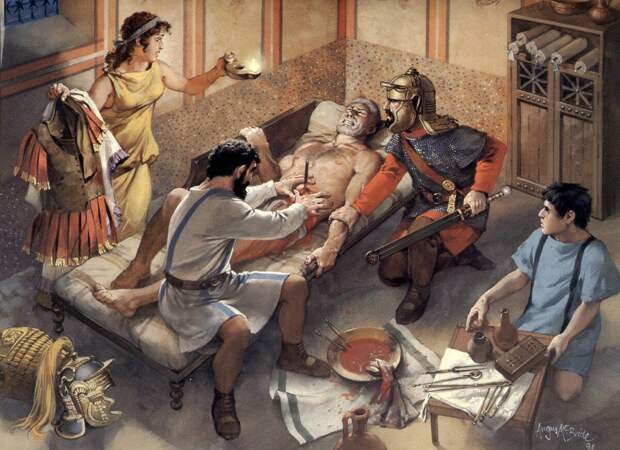 Римский солдат на лечении. Иллюстратор: Angus McBride